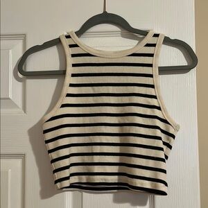 H&M Cream and Black Striped Crop Tank Top